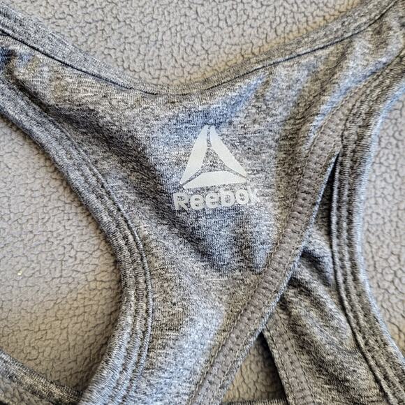 Reebok Other - REEBOK Sports Bra Womens Large Heathered Gray Padded Peekaboo Back Run Gym Yoga